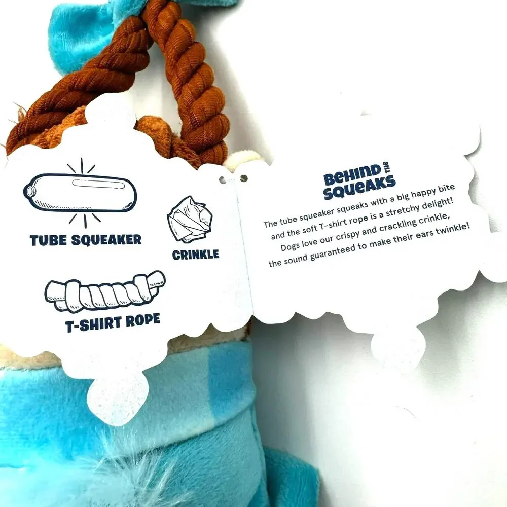 BARK BOX | NEW Fluffy Sue‎ Medium Plush Dog Toy Squeak Crinkle t-shirt rope Who